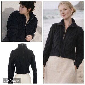 Ozma Finley Zip Up Crop Sweater - Baby Alpaca - Cable Knit - Black - XS/S